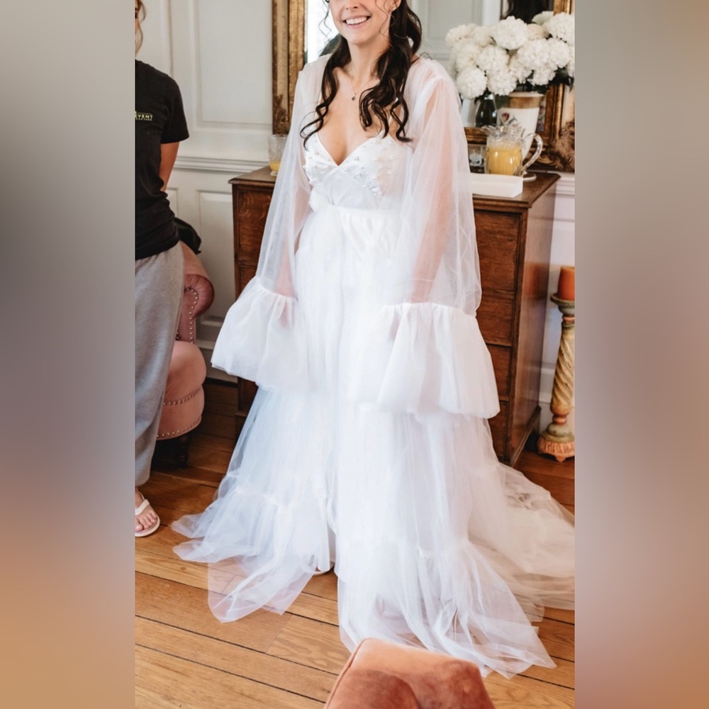 Sheer White Ruffle-Sleeve Robe - Picture 4 of 6